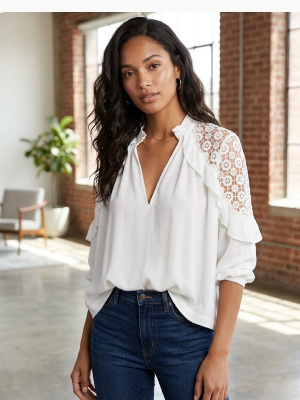NWOT Free People Long Sleeve Knit Shoulder Blouse